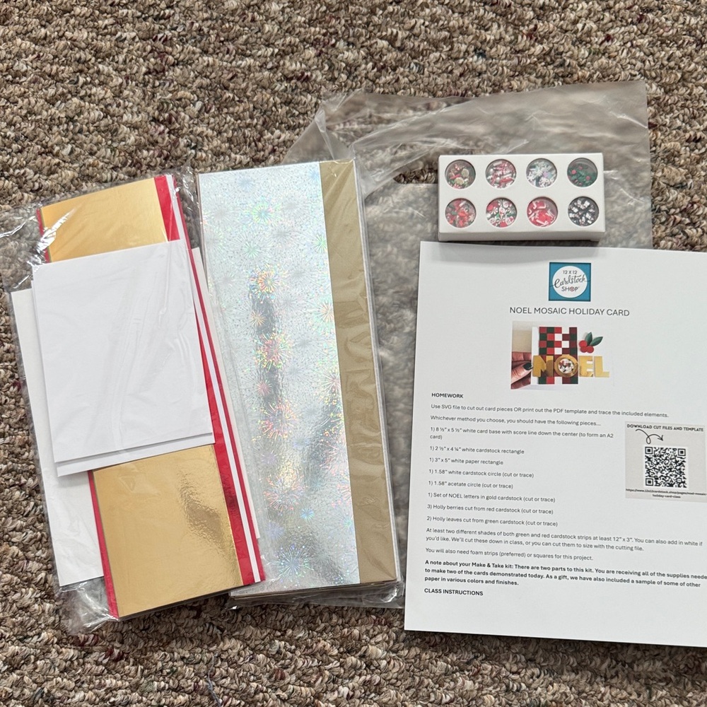 Noel Mosaic Holiday Card Kit with Gold, Silver, Red, White
